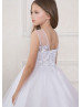 White Beaded Lace Tulle Long Flower Girl Dress White Beaded Lace Tulle Long Flower Girl Dress
